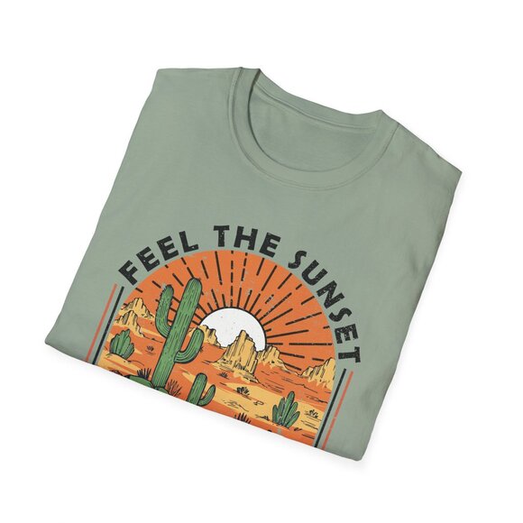 Desert Vibes Feel The Sunset T-Shirt Women Cactus Western Boho Tee Shirt Gift - Picture 2 of 5